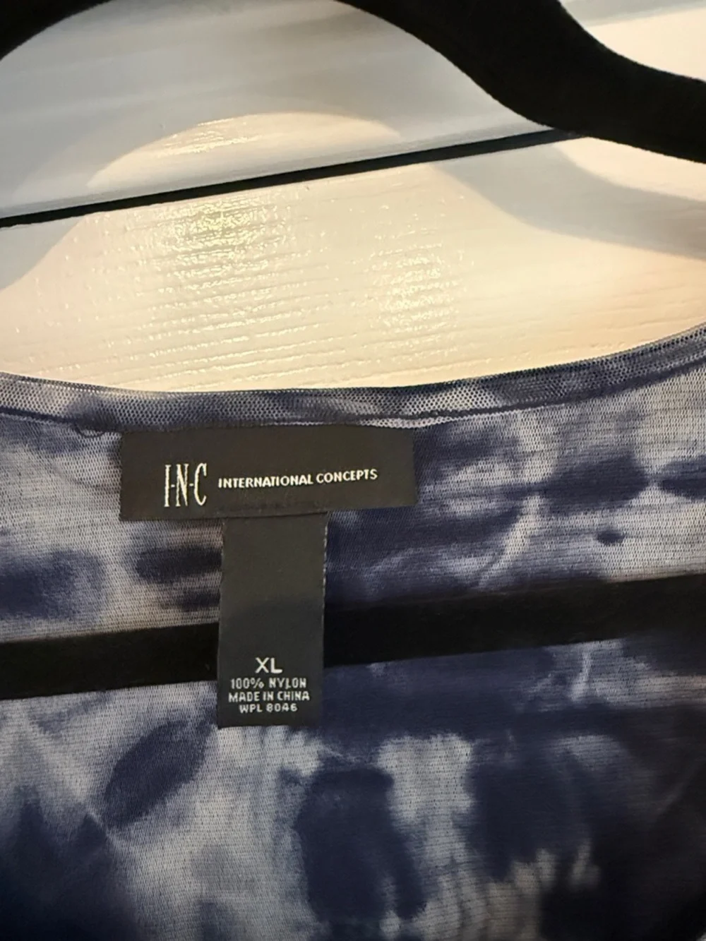 INC International Concepts Navy Tie-Dye Scoop Neck Top with Stud Embellishment